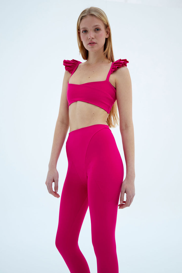 Cross Ruffle Crop Fuchsia