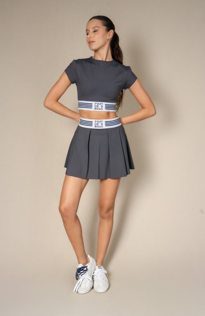 Aime Crop Tee Dark Grey (Grey / Navy Band)