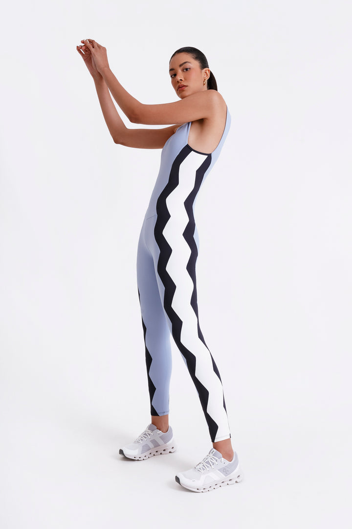 Zigzag Unitard Light Blue / Black / Chantilly