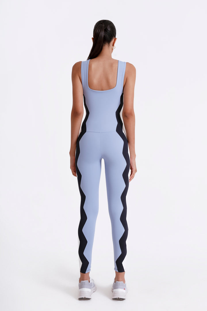 Zigzag Unitard Light Blue / Black / Chantilly