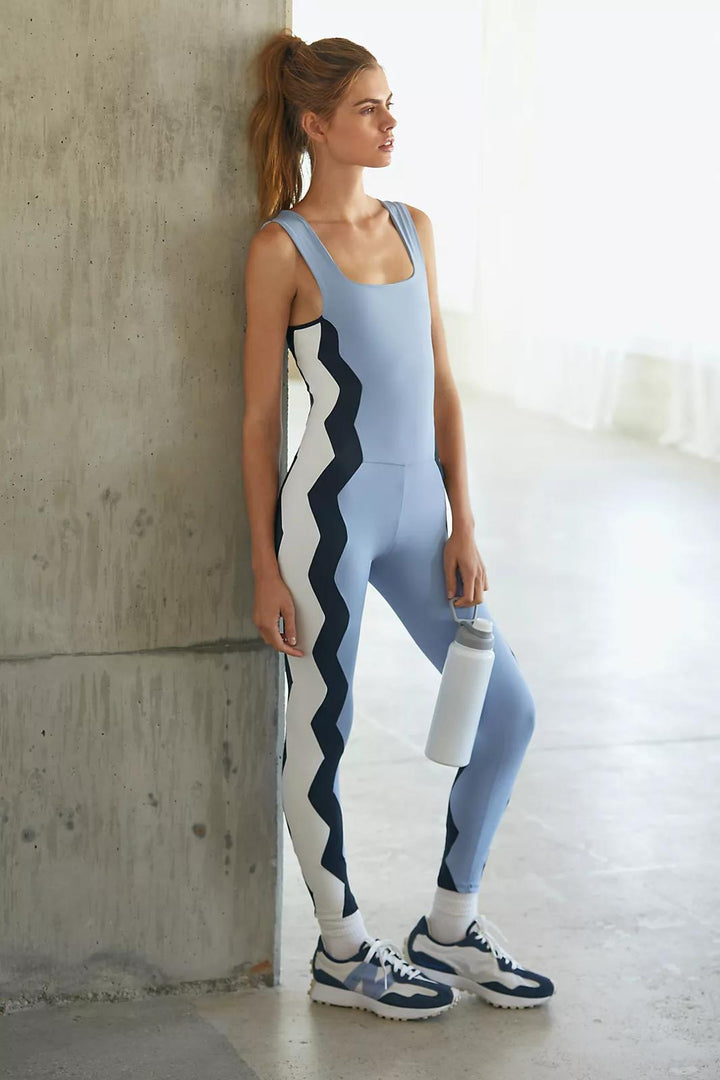 Zigzag Unitard Light Blue / Black / Chantilly